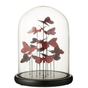 Dekorativní podnos s vínovými motýlky a skleněným poklopem Butterflies - Ø 23*29cm 37062 obraz