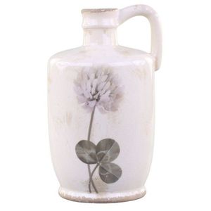 Krémový keramický dekorační džbán s květem jetele Versailles - 14*15*26cm 65078519 obraz