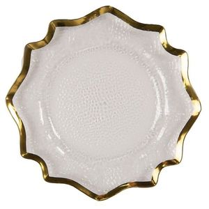 Transparentní servírovací talíř s vlnitým zlatým okrajem - Ø 33*1 cm 65238GO obraz