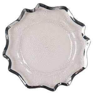 Transparentní servírovací talíř s vlnitým stříbrným okrajem - Ø 33*1 cm 65238ZI obraz