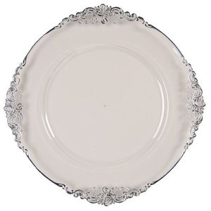 Transparentní servírovací talíř se stříbrným okrajem a zdobením - Ø 33*2 cm 65239ZI obraz
