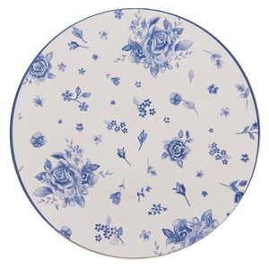 Bílý servírovací talíř s modrými růžičkami Blue Rose Blooming - Ø 33*1 cm BRB85 obraz