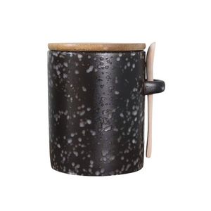 Černá porcelánová dóza s dřevěným víčkem a lžičkou - Ø 9*11, 5*12 cm 61064224 (61642-24) obraz