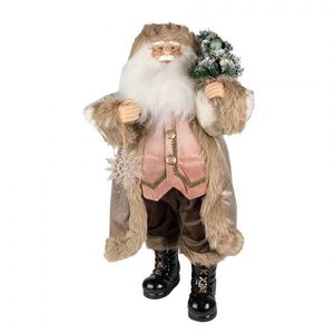 Vánoční dekorace socha Santa v kabátě a se stromkem - 26*16*47cm 65250 obraz