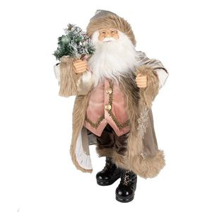 Vánoční dekorace socha Santa v kabátě a se stromkem - 15*10*30 cm 65251 obraz