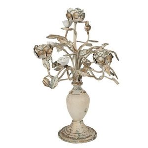 Béžový antik kovový svícen s květy na úzké svíčky Frillia - Ø 31*48cm 6Y5456 obraz