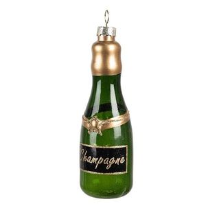 Zelená vánoční skleněná ozdoba láhev šampaňské Champagne - Ø 4*12 cm 6GL4342 obraz