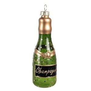 Zelená vánoční skleněná ozdoba láhev šampaňské Champagne - Ø 4*12 cm 6GL4333 obraz