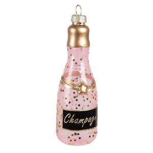 Růžová vánoční skleněná ozdoba láhev šampaňské Champagne - Ø 4*12 cm 6GL4343 obraz