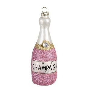 Růžová vánoční skleněná ozdoba láhev šampaňské Champagne - Ø 4*12 cm 6GL4344 obraz