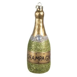 Zelená vánoční skleněná ozdoba láhev šampaňské Champagne - Ø 4*12 cm 6GL4345 obraz