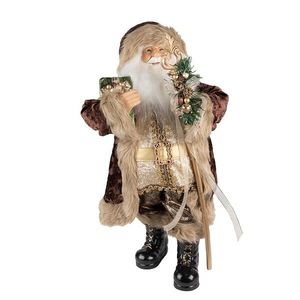 Vánoční dekorace Santa v hnědém kabátě a s holí - 29*20*63 cm 50762 obraz