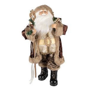 Vánoční dekorace Santa v hnědém kabátě a s holí - 37*29*82 cm 50763 obraz