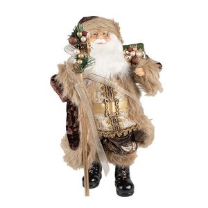 Vánoční dekorace Santa v hnědém kabátě a s holí - 26*16*47 cm 65260 obraz