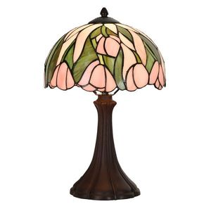 Zeleno-růžová stolní Tiffany lampa s tulipány Tulipé - Ø 27*40 cm E14/max 1*40W 5LL-6307 obraz