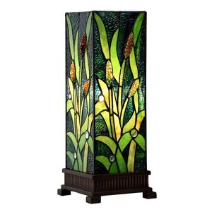Zelená hranatá stolní lampa Tiffany Squilla - 18*18*45 cm E27/max 1*60W 5LL-6310 obraz