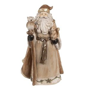 Vánoční dekorace socha Santa v hnědém kabátku a se zvířátky - 14*10*23 cm 6PR3953 obraz