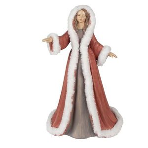 Vánoční dekorace socha Anděl v červeném kabátku s kožíškem - 26*20*40 cm 6PR4935 obraz