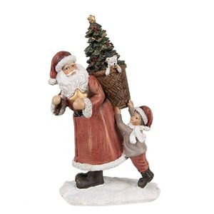 Červená vánoční dekorace socha Santa se stromkem a chlapcem - 12*9*19 cm 6PR4940 obraz