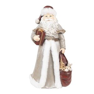 Vánoční dekorace socha Santa v šedém kabátku a dárky - 16*16*31 cm 6PR4942 obraz
