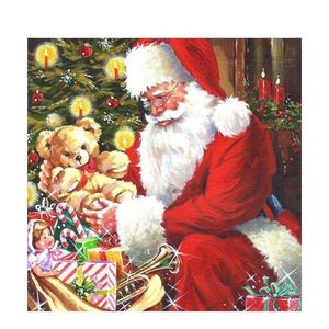 Papírové kapesníky Santa s medvídkem u stromečku - 33*33 cm (20ks) 27544 obraz