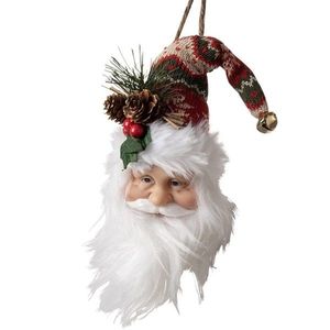 Závěsná dekorace hlava Santa s barevnou čepicí - 10*9*28 cm 65271 obraz