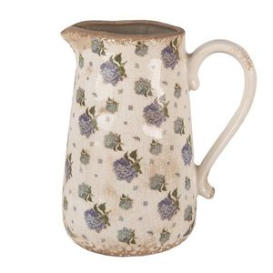 Béžový keramický džbán s květy hortenzie Lilla L - 21*15*23 cm 6CE1640L obraz