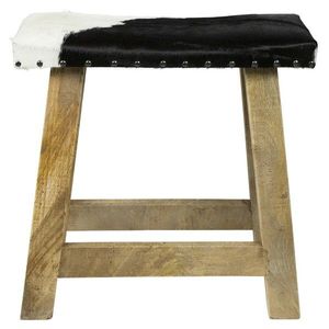 Dřevěná stolička s koženým sedákem Cowny bílá/černá - 45*26*46cm KHBJKZW obraz