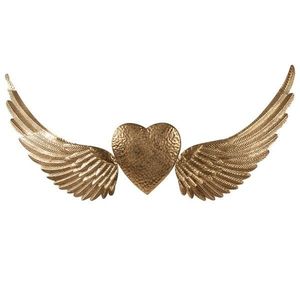 Zlatá nástěnná dekorace andělská křídla se srdcem Angel Wings - 120*1*55cm 5Y1175 obraz