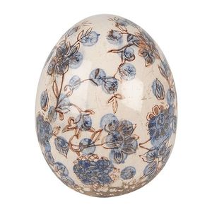 Dekorace keramické vajíčko s modrými květy Blusia M - Ø 11*14 cm 6CE1620M obraz
