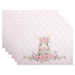 6ks růžové bavlněné prostírání s králíčkem Floral Easter Bunny - 48*33 cm FEB40-1 obraz