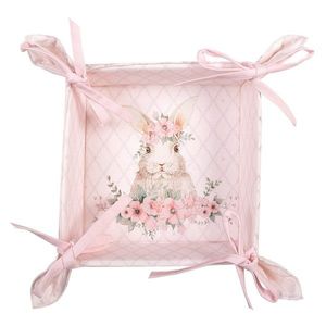 Růžový bavlněný košík na pečivo s králíčkem Floral Easter Bunny - 35*35*8 cm FEB47-1 obraz