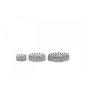 Set 3ks zinkový antik kovový svícen Lace Crown - Ø 4, 5*2, 5 / Ø 8*3/ Ø 10*3cm 64053300 obraz