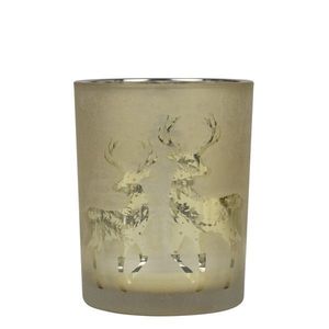 Zlatý skleněný svícen s jeleny Dancing Deer S - 7*7*8cm XMWLDHGS obraz