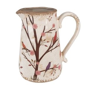 Béžový keramický džbán s květy a ptáčky Birdie L - 21*15*23 cm 6CE1643L obraz