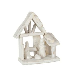 Bílý dřevěný Betlém s porcelánovými postavičkami Nativity wood - 16*10*19 cm 19446 obraz