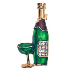 Barevná kovová brož s láhví vína a skleničkou JZPI0083 obraz