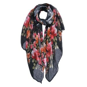 Černý dámský šátek s květy - 80*180 cm JZSC0813 obraz