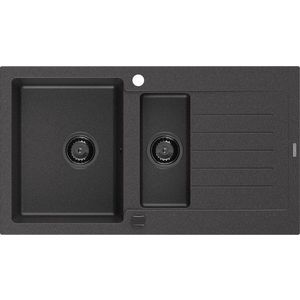 MEXEN/S Matias s granitový dřez 1.5 s odkapávačem 900 x 505 mm, černá kropenatá, + černý sifon 6502901505-76-B obraz