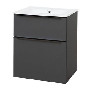 MEREO Mailo, koupelnová skříňka s keramickým umyvadlem 61 cm, antracit, černé madlo CN530B obraz