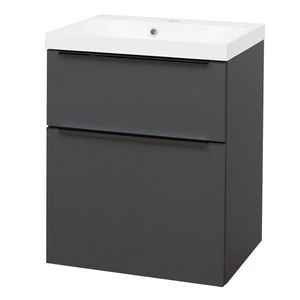 MEREO Mailo, koupelnová skříňka s umyvadlem z litého mramoru 61 cm, antracit, černé madlo CN530MB obraz