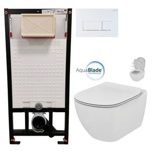 DEANTE Podomítkový rám, pro závěsné WC mísy + SLIM tlačítko bílé + WC Ideal Standard Tesi se sedátkem SoftClose, AquaBlade CST_WC01 A51P TE1 obraz