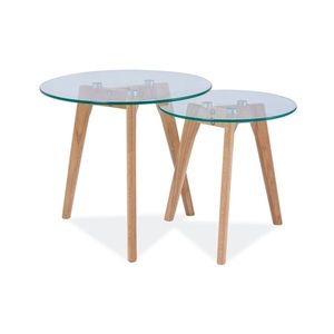 Přístavný stolek USLU dub/sklo obraz