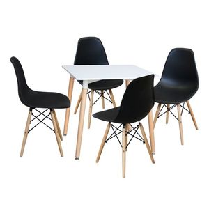 Jídelní set FARUK, stůl 80x80 cm + 4 židle, bílý/černý obraz