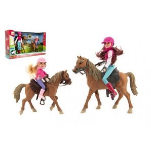 Kůň 2ks + panenka žokejka 2ks plast v krabici 44x26x12cm obraz