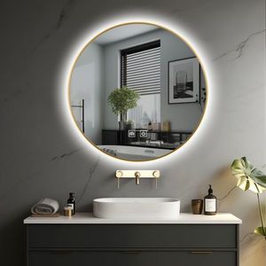 IREDA Koupelnové zrcadlo s LED osvětlením, zlatý rám, 60 cm DF95804 obraz