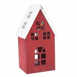 Vánoční dřevěná LED dekorace Light house červená, 11, 7 x 21, 2 x 9, 7 cm obraz