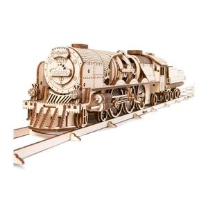 Ugears 3D mechanické puzzle Lokomotiva V-Express s vagónem 538 ks obraz