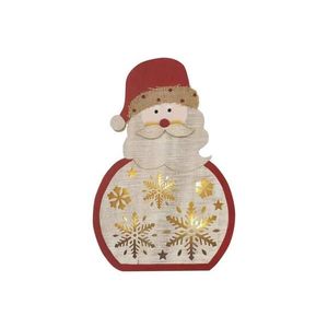 LED dekorace dřevěná – Santa, 30 cm, 2x AAA, vnitřní, teplá bílá, časovač obraz