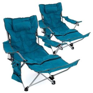 Divero Sada 2 ks kempingových židlí s odnímatelná podnožkou, modrá obraz